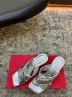 Ferragamo Gancini-Heel Padded Sandals 9cm Sliver Cowhide 694846