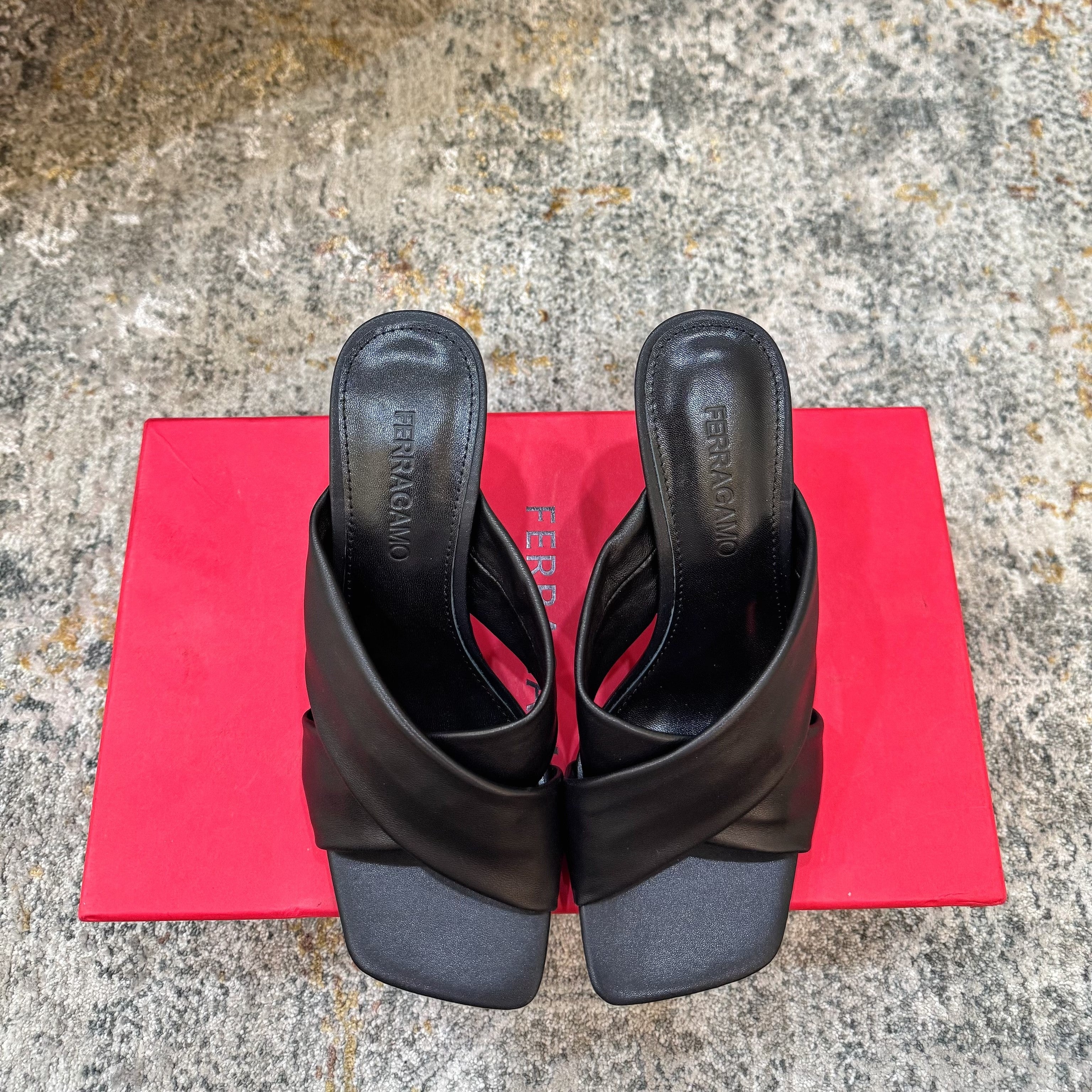 Ferragamo Gancini-Heel Padded Sandals 9cm Black Cowhide 694847