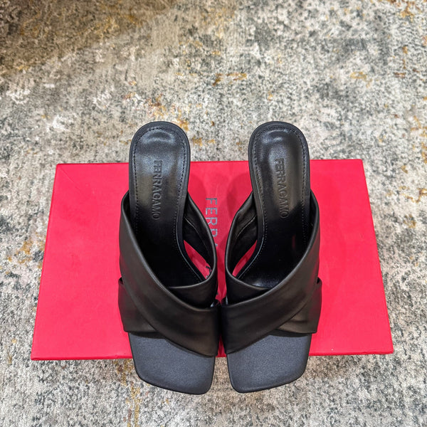 Ferragamo Gancini-Heel Padded Sandals 9cm Black Cowhide 694847