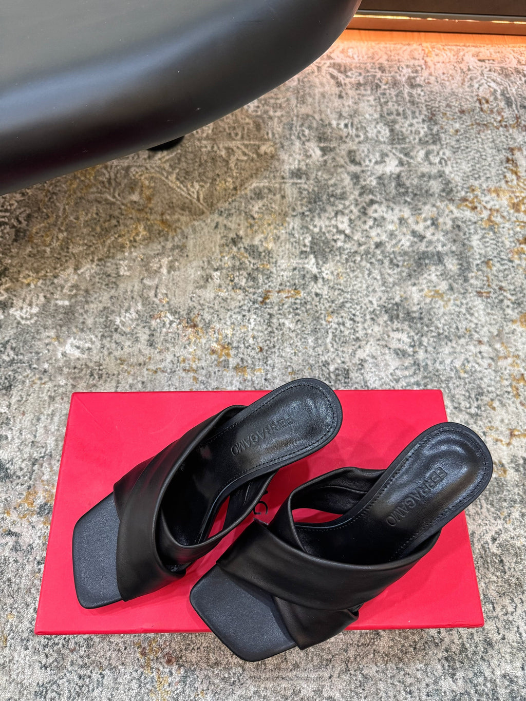 Ferragamo Gancini-Heel Padded Sandals 9cm Black Cowhide 694847