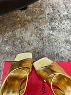 Ferragamo Gancini-Heel Padded Sandals 9cm Gold Cowhide 694848