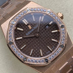 Audemars Piguet Royal Oak 33mm Pink Gold Case Brown Dial Diamond Bezel