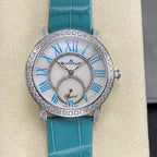 Blancpain's Ladybird 35mm White Blue Dial Diamond Bezel Crocodile Leather