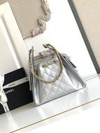 CC 25C Hobo Bag 30cm Silver Metalic Grained Calfskin