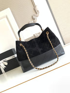 Chanel 2026 Stitched Shopping Bag 36cm Black Suede Calfskin 348237