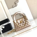 cc 24a nano 19cm kelly shopper bag metallic rose gold lambskin
