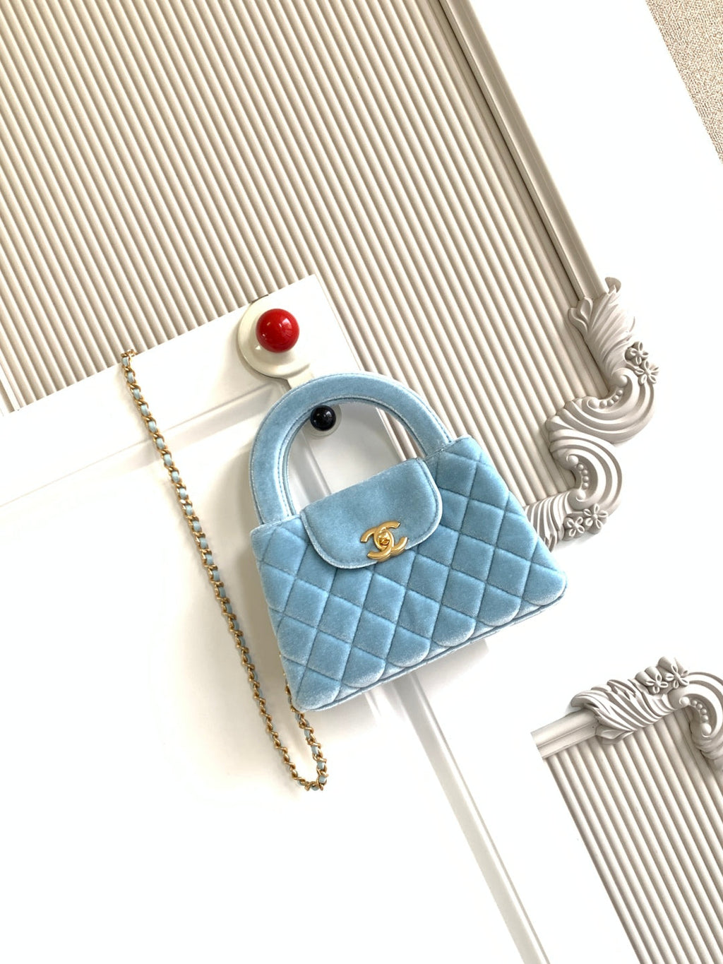 CC 24A Nano 19cm kelly shopping bag light blue velvet