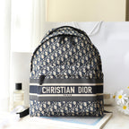 CD Monogram Backpack Blue Beige Canvas