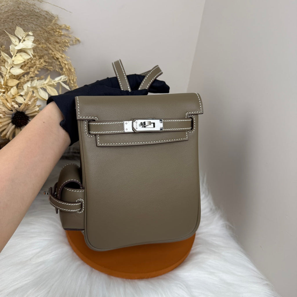 HM Kelly Jump Backpack Taupe Brown Cowhide Sliver Hardware 270042