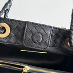 BV Basket Handbag 31cm Black Intrecciato Leather
