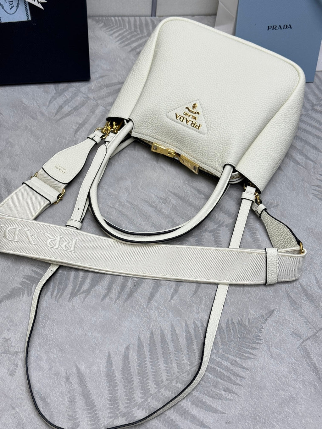 Prada Small Bag 23cm White Grain Leather GHW