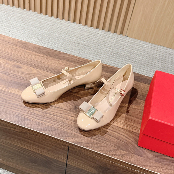 Ferragamo Vara Bow Mary Jane 3cm Beige Patent Leather 693006