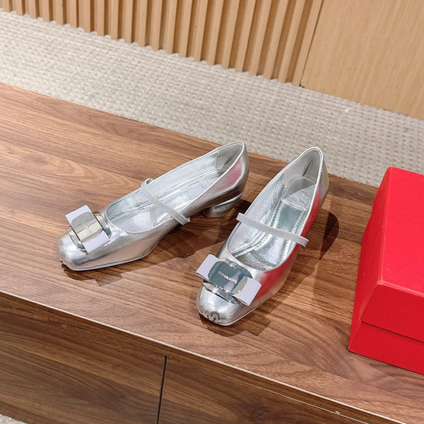 Ferragamo Vara Bow Mary Jane 3cm Sliver Glossy Leather 693000