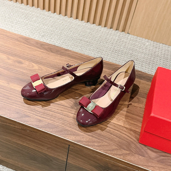 Ferragamo Vara Bow Mary Jane 3cm Burgundy Patent Leather 693007