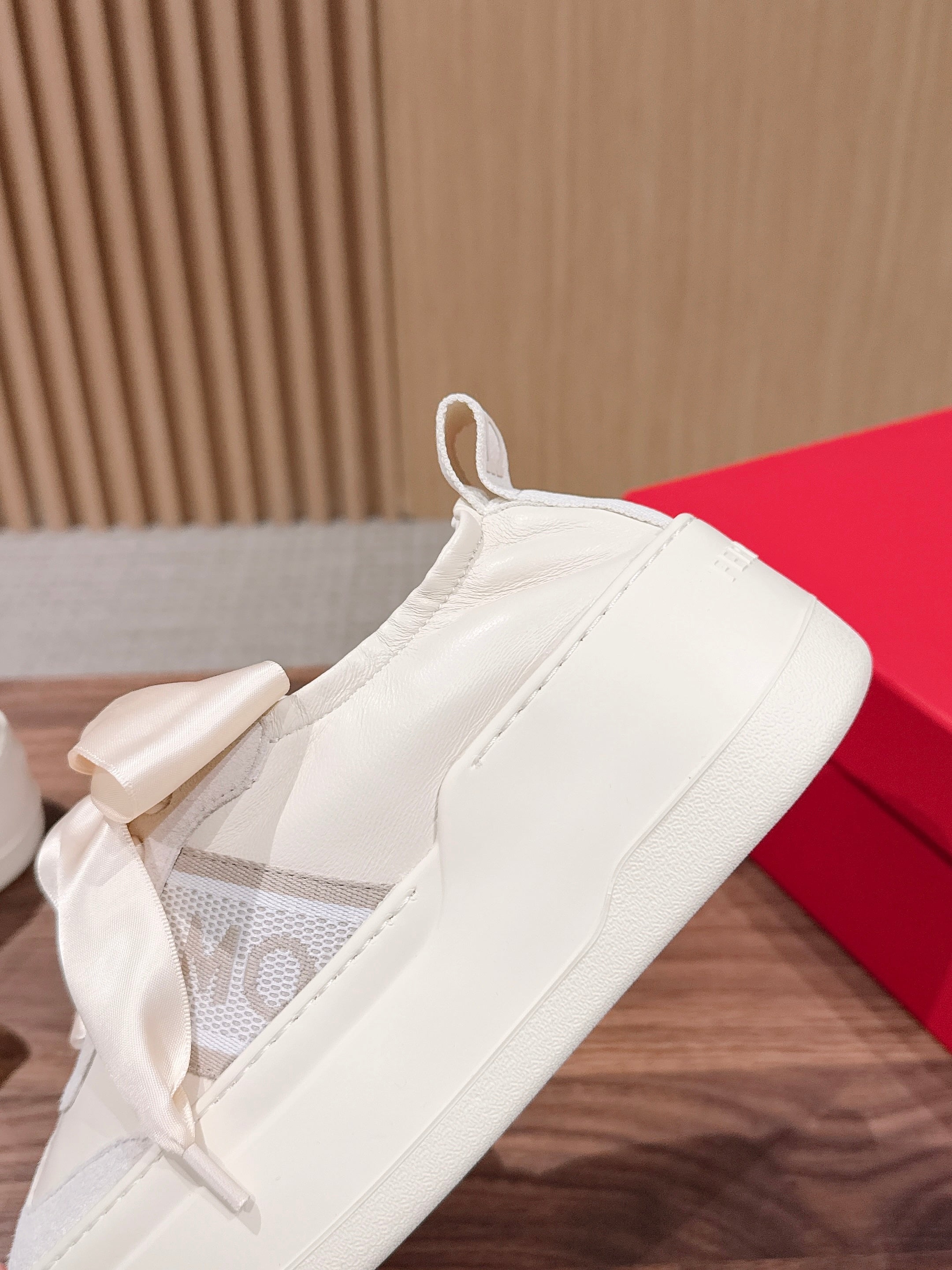 Ferragamo Bow Platform Sneaker Grey Ivory Satin Sheepskin