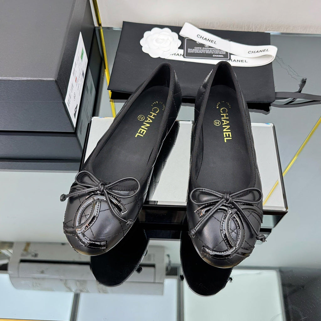 CC 25 Cambon Ballet Flat Black Quilted Calfskin