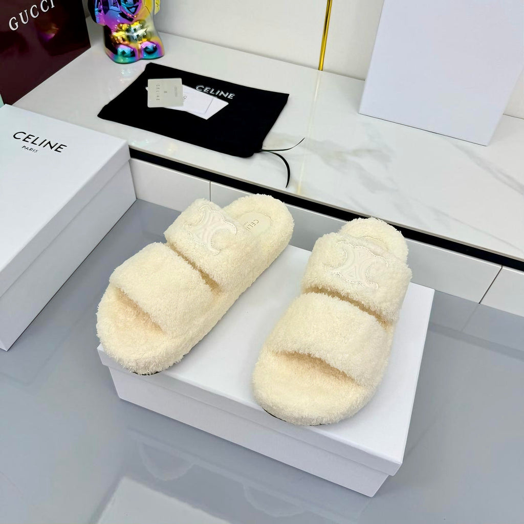 CL 25s Triomphe Slides 50mm White Wool & Rubber 434464