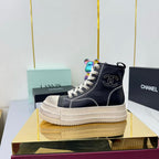 Chanel 25 High Sneaker Black White Cowhide 469782