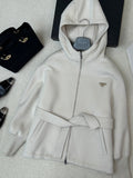 Prada 25 Hooded Coat Ivory Wool 637351