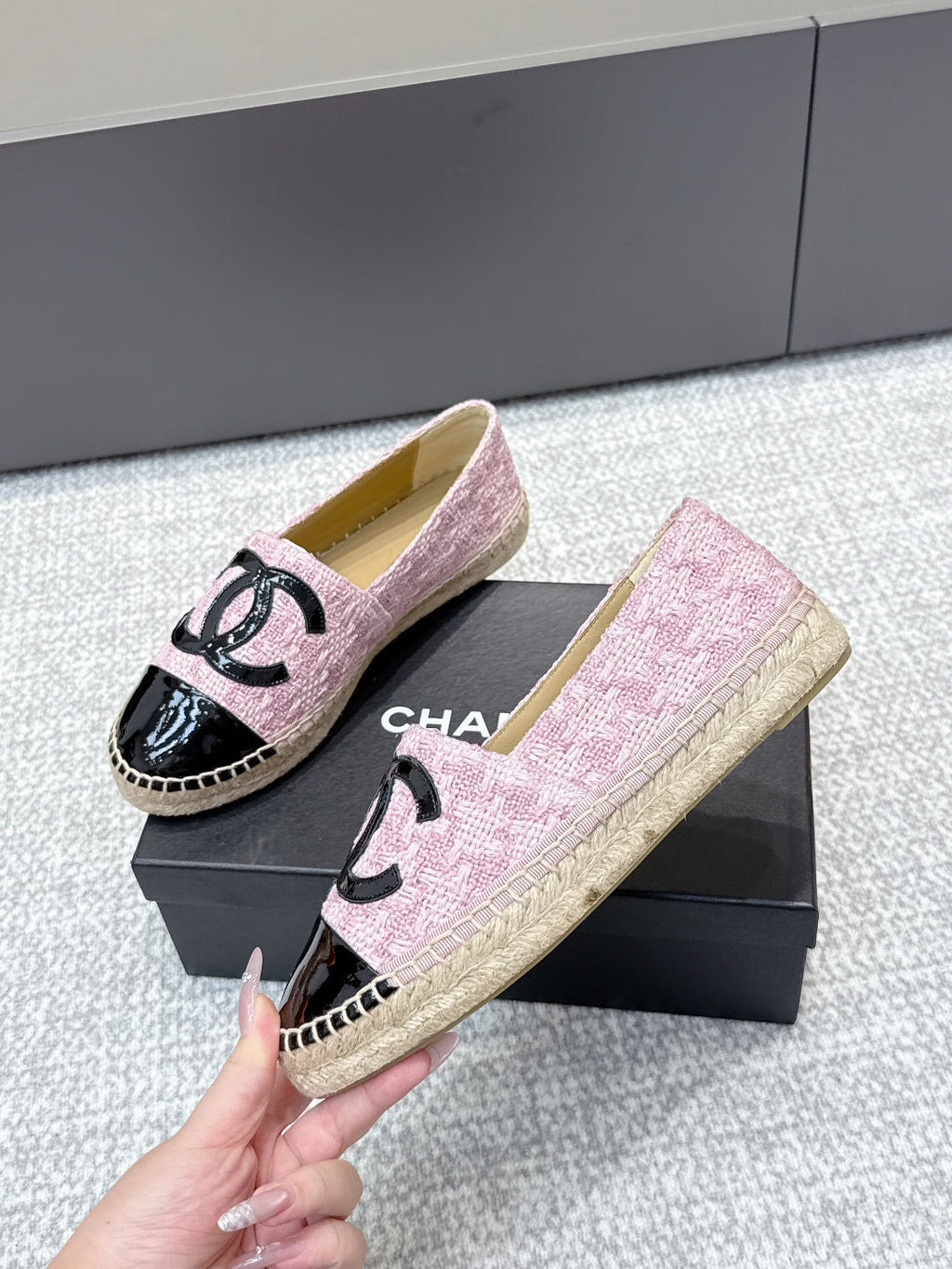 CC Espadrilles Black Pink Tweed Patent Leather 653917