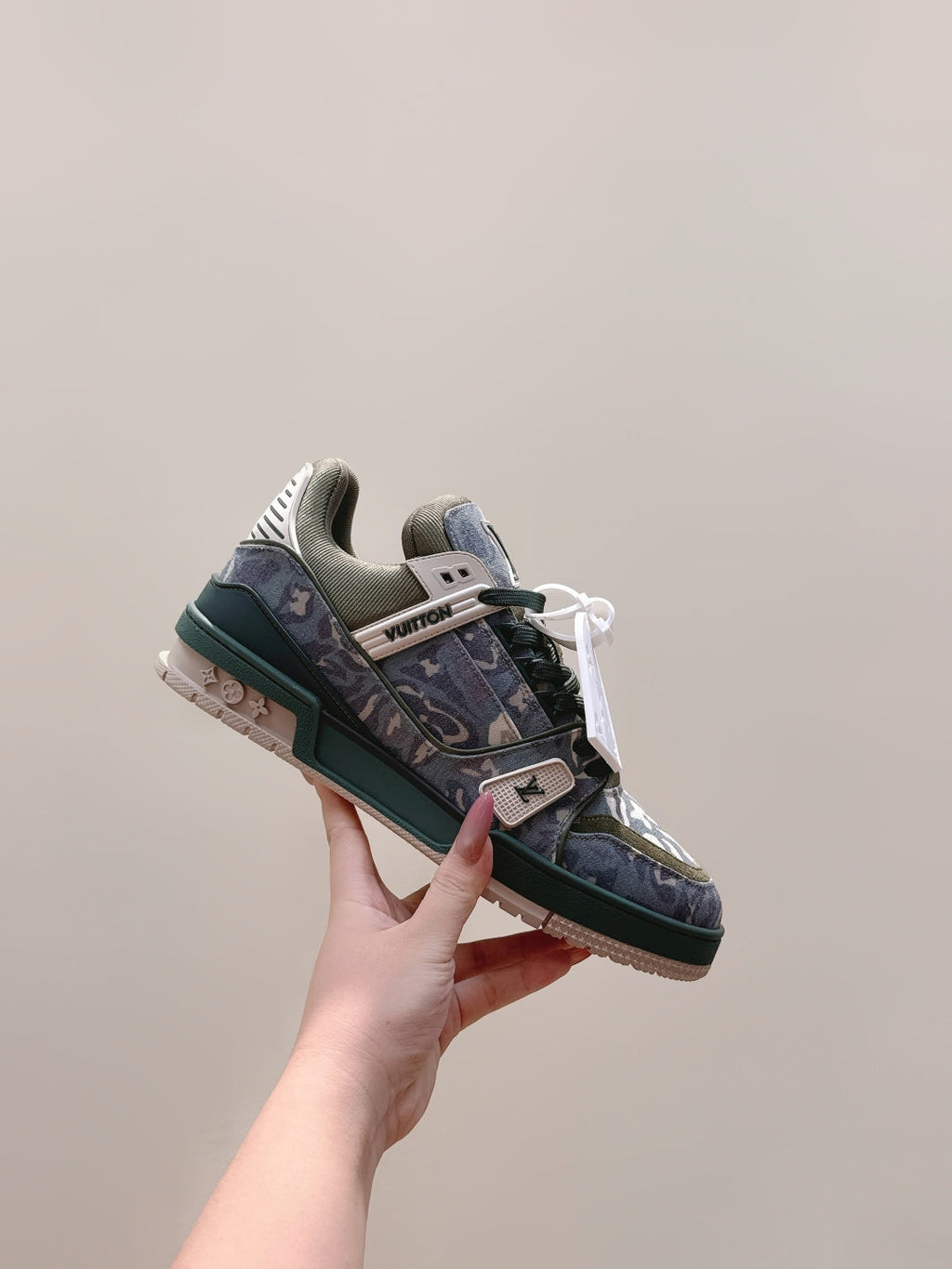 LV Trainer Sneakers Dark Oliver Monogram Denim 515188.