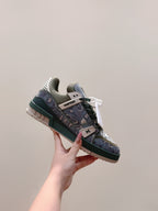 LV Trainer Sneakers Dark Oliver Monogram Denim 515188.