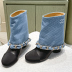 CC 25 Short Boot Blue Black Denim Fabric Calfskin 515265