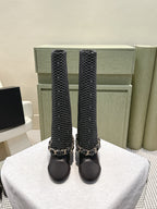 CC 25 Long Boot Black Denim Fabric Calfskin 515272