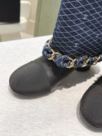 CC 25 Long Boot Navy Blue Black Denim Fabric Calfskin 515273