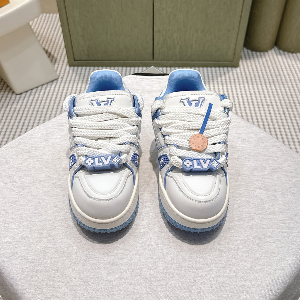 LV Trainer Maxi Sneakers White and Blue Calfskin Mesh 515200
