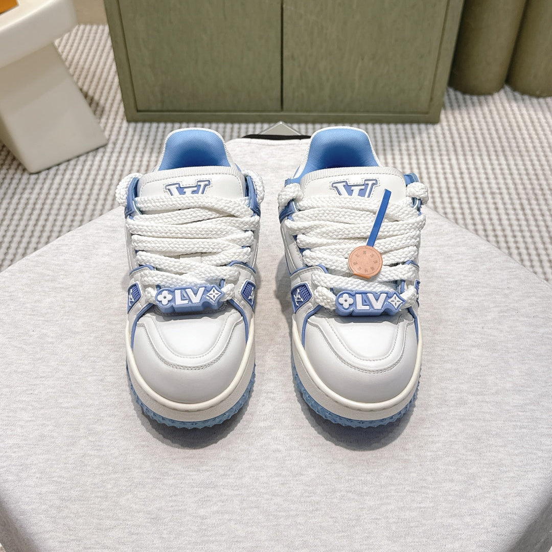 LV Trainer Maxi Sneakers White and Blue Calfskin Mesh 515200
