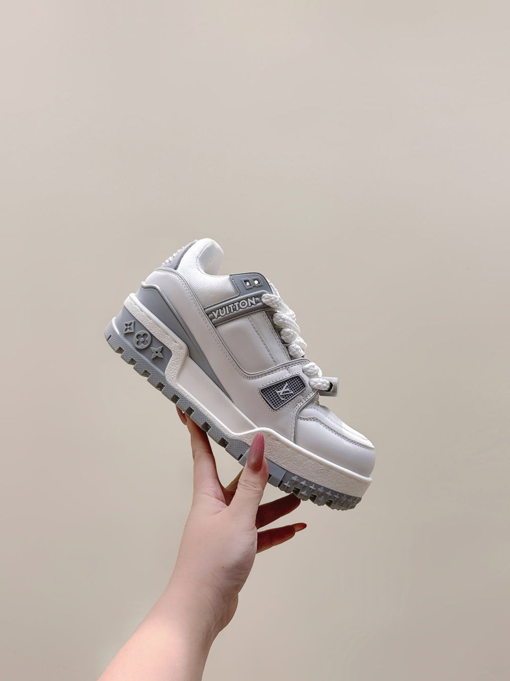 LV Trainer Maxi Sneakers White mix Gray Calf Leather 515190