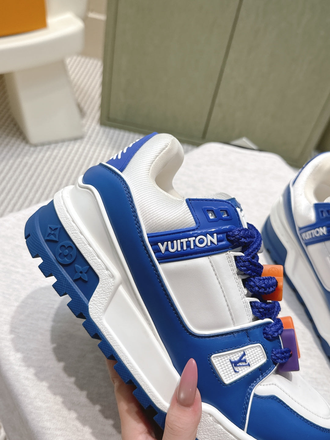 LV Trainer Maxi Sneakers Blue Mix White Calfskin Mesh 515192