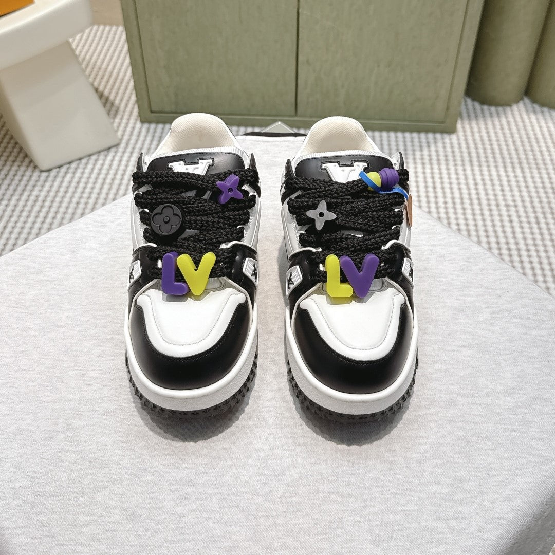 LV Trainer Maxi Sneakers Black Mix White Calfskin Mesh 515195