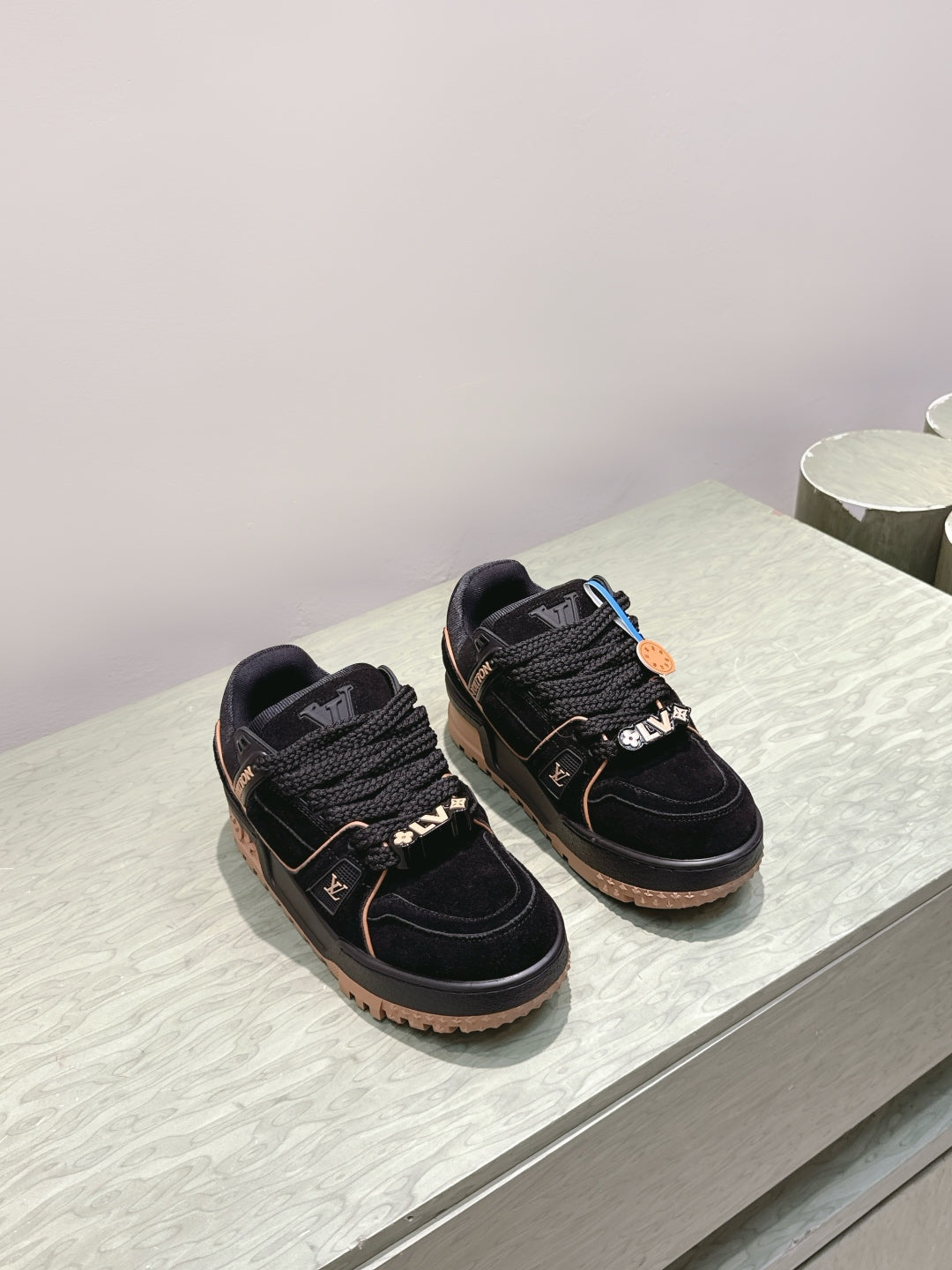 LV Trainer Maxi Sneakers Black Sude Mesh 515196