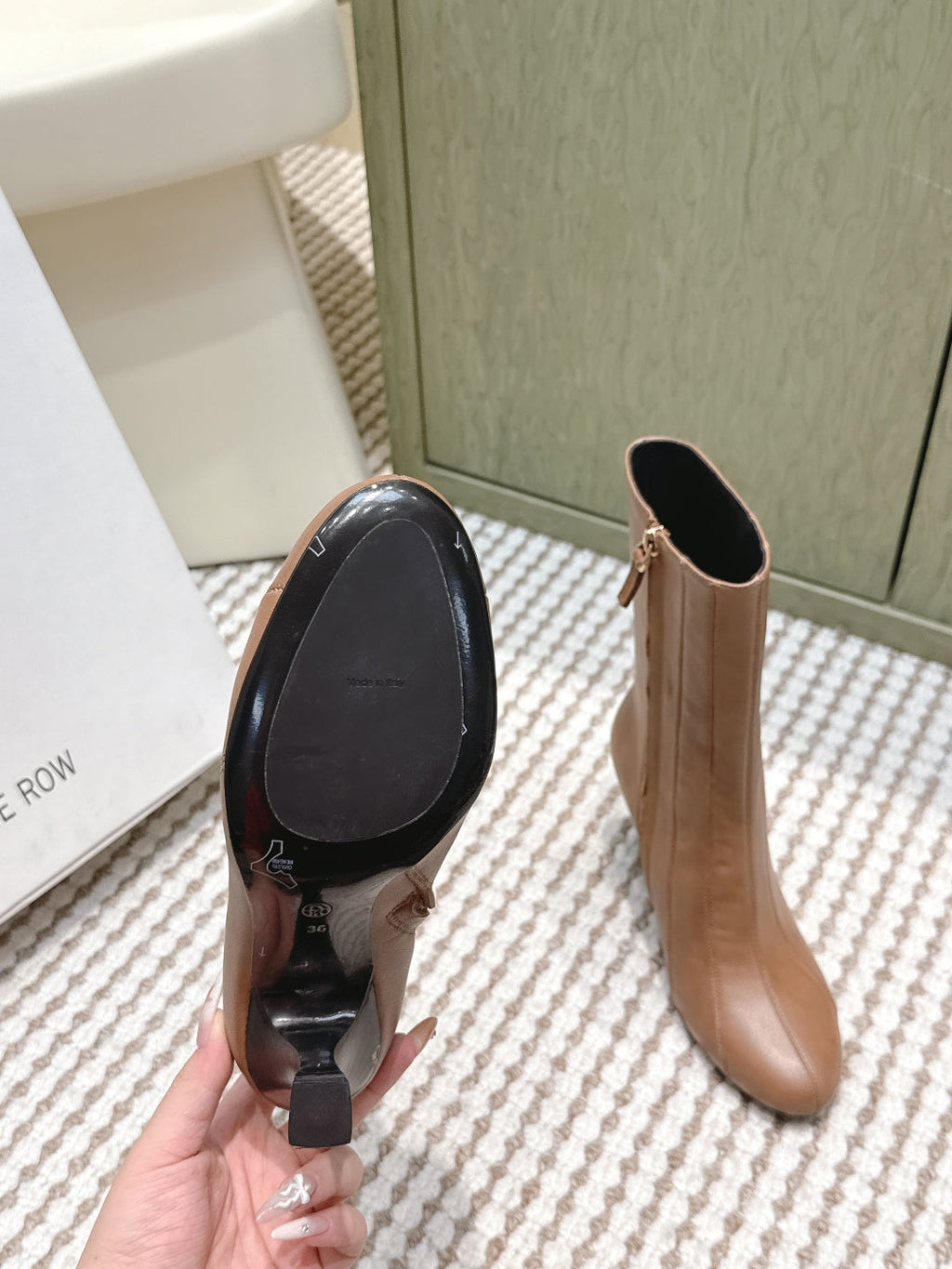 The Row 2025 Chunky Heel Round Toe Ankle Boot Brown Leather 572086