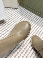 The Row 2025 Chunky Heel Round Toe Ankle Boot Taupe Leather 572088