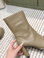 The Row 2025 Chunky Heel Round Toe Ankle Boot Taupe Leather 572088
