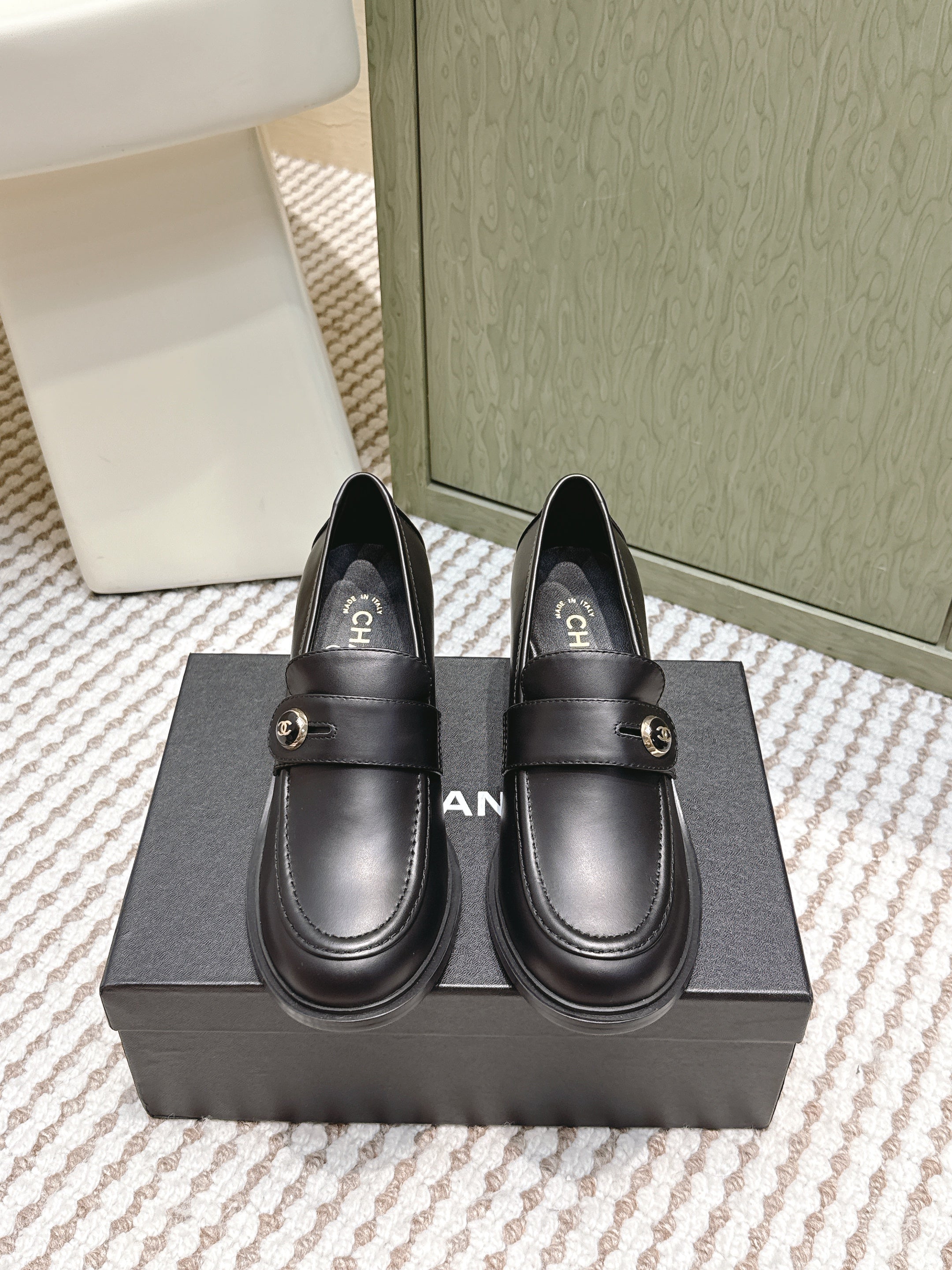 CC 26SS Loafers 6cm Black Cowhide 653495