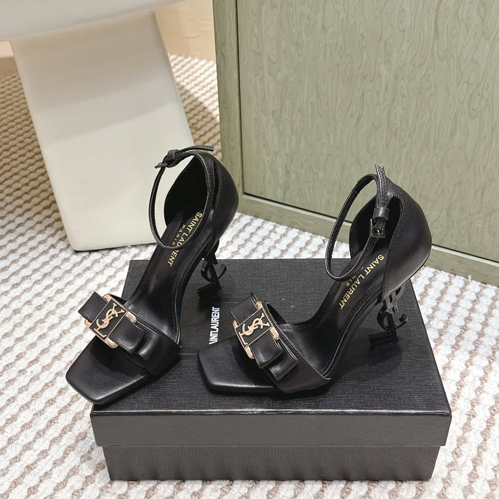 YSL 26ss High-Heeled Sandals 85 Black Leather 654679