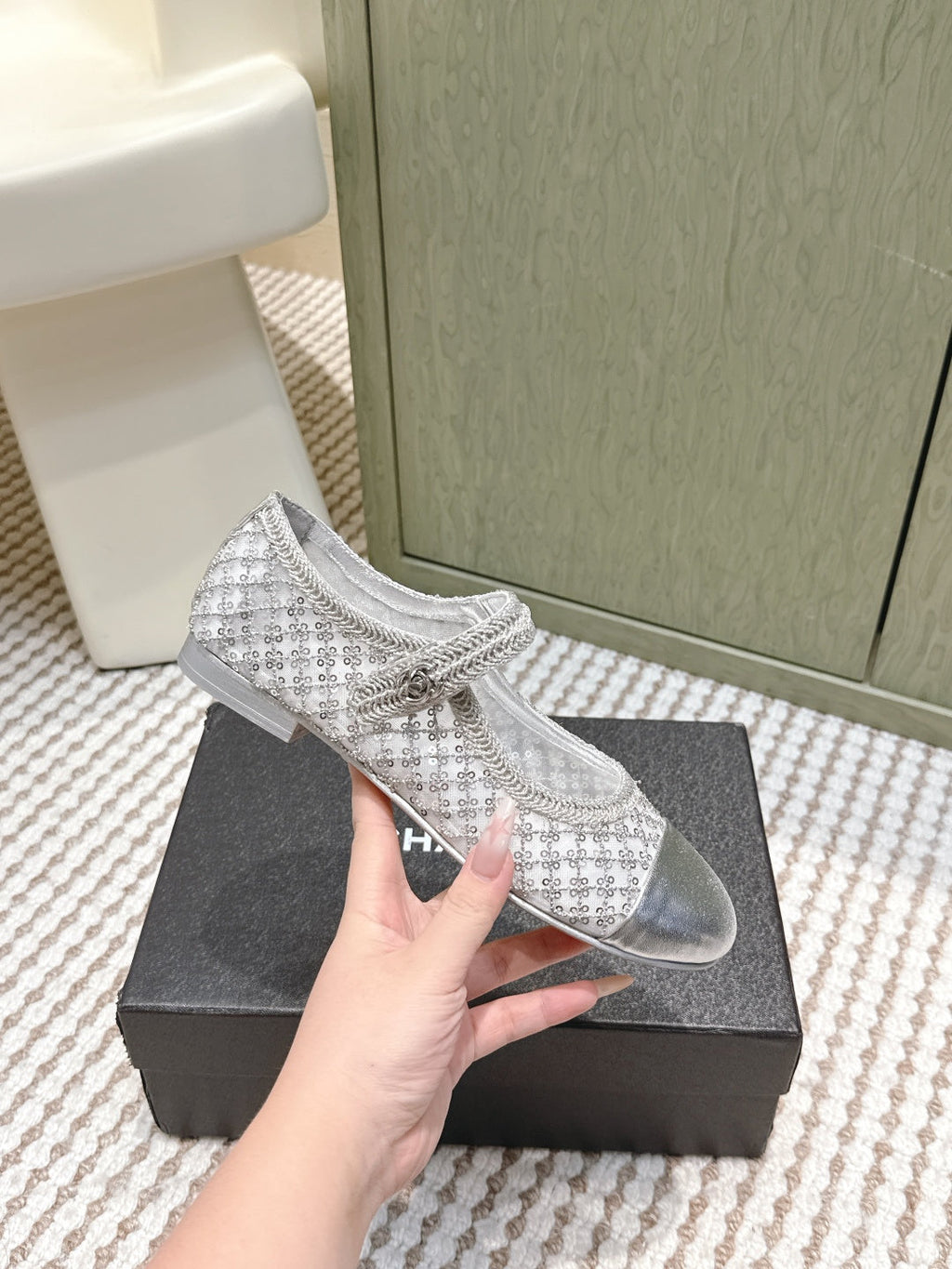 CC 25s AW Ballet Flat Sliver Sequin Woven 612350