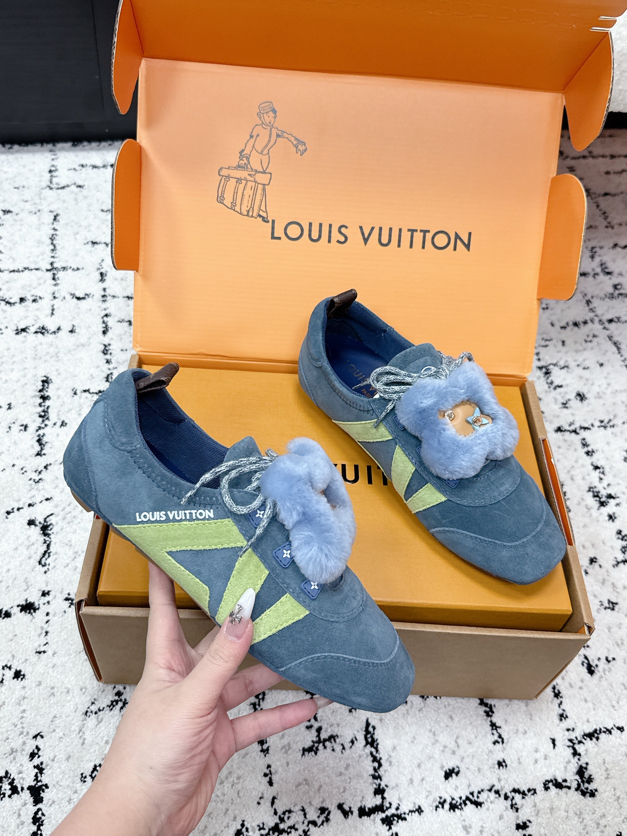 LV Sneakerina Sneaker With Vivienne Blue Suede 616955