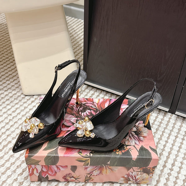 DG Rainbow Slingbacks Black Patent Leather 663071