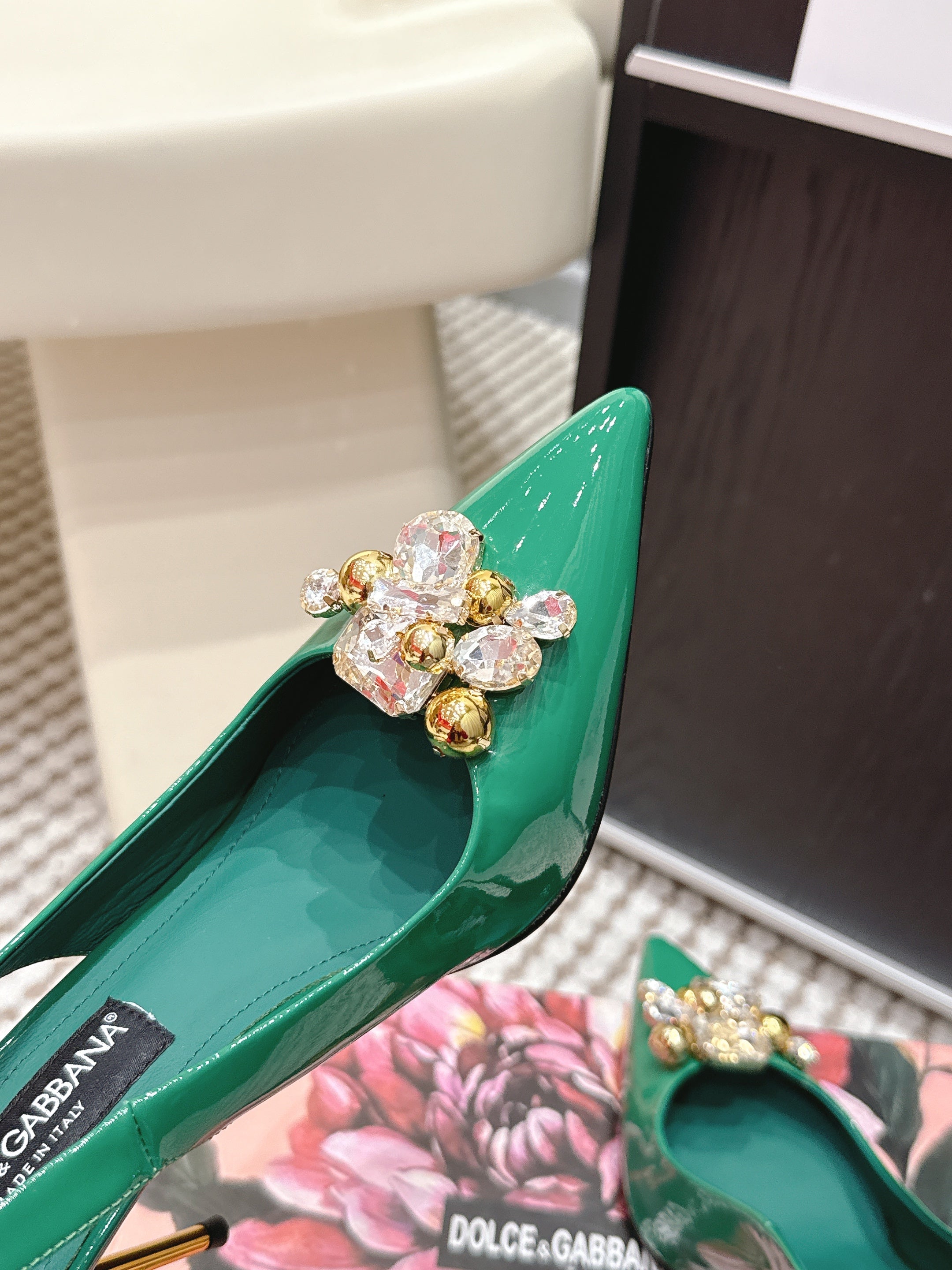 DG Rainbow Slingbacks Teal Green Patent Leather 663073