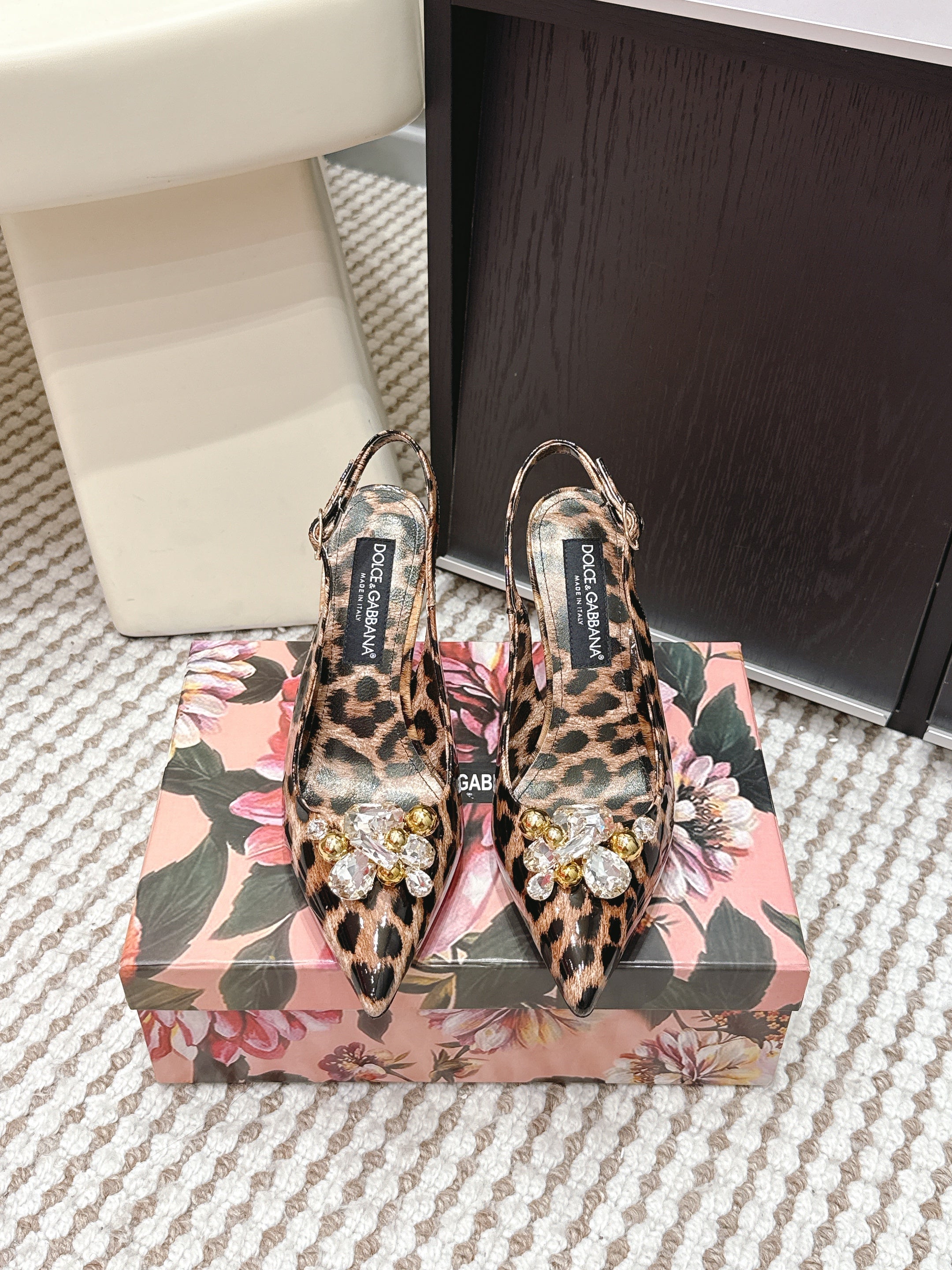 DG Rainbow Slingbacks Leopard Printed Patent Leather 663076
