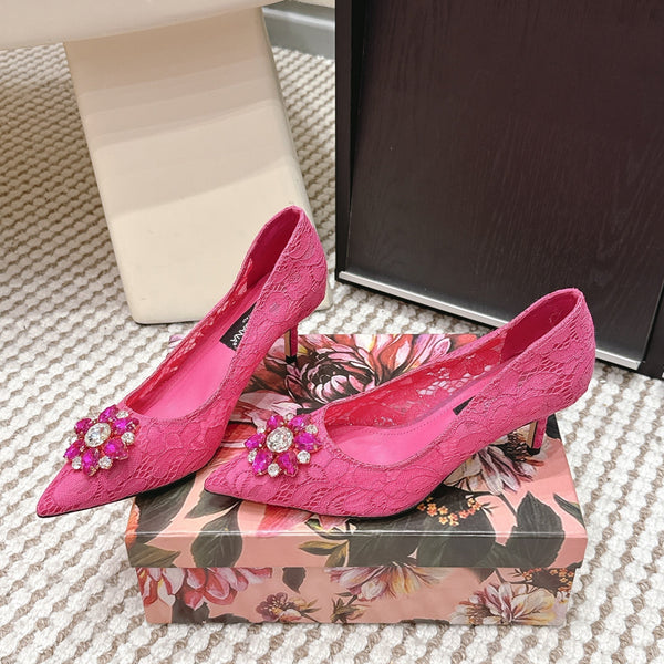 DG Pumps Crystals 6.5cm Hot Pink Taormina Lace 663077