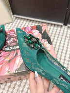 DG Pumps Crystals 6.5cm Teal Green Taormina Lace 663078