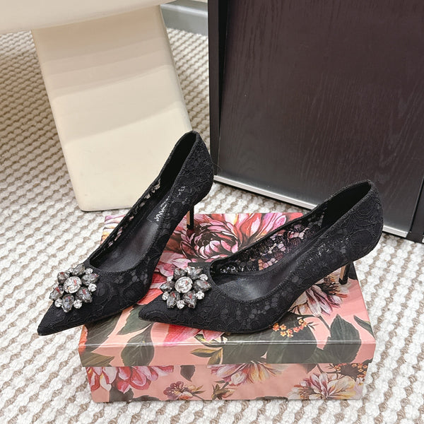 DG Pumps Crystals 6.5cm Black Taormina Lace 663079
