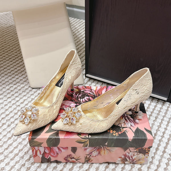 DG Pumps Crystals 6.5cm Beige Taormina Lace 663080