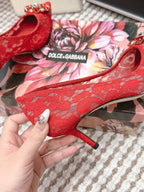 DG Pumps Crystals 6.5cm Red Taormina Lace 663081